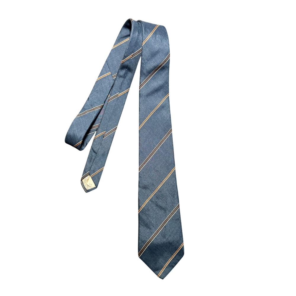 Vintage Christian Dior Mens Silk Tie Blue Brown Striped Necktie Made in USA